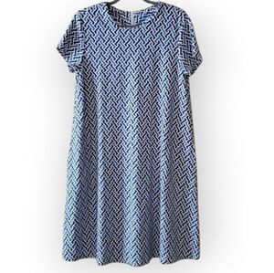 J.McLaughlin Size Blue Geometric Shift Dress Short Sleeve Size L